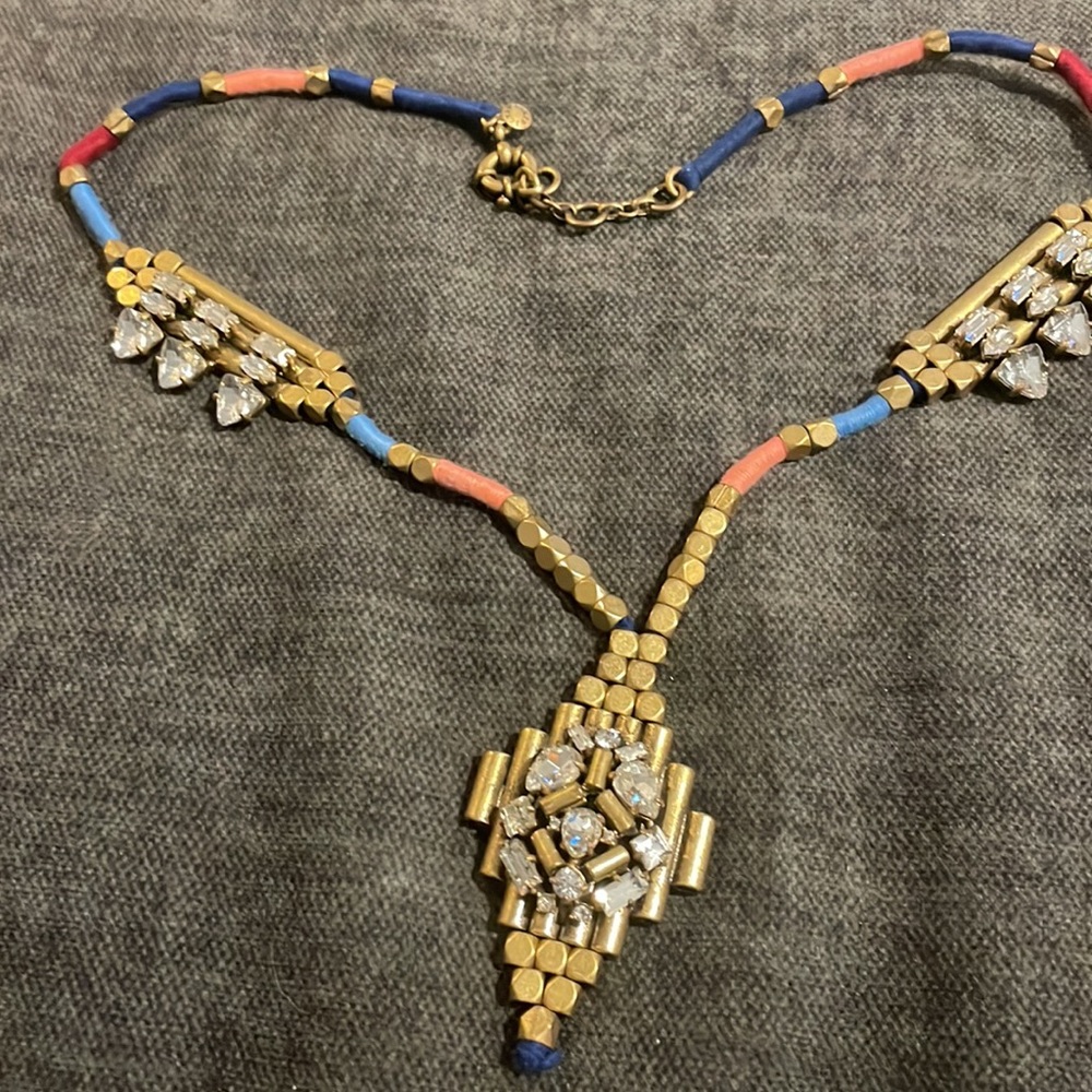 J. Crew Gold-tone Necklace with Blue and Coral Beads - Picture 7 of 8